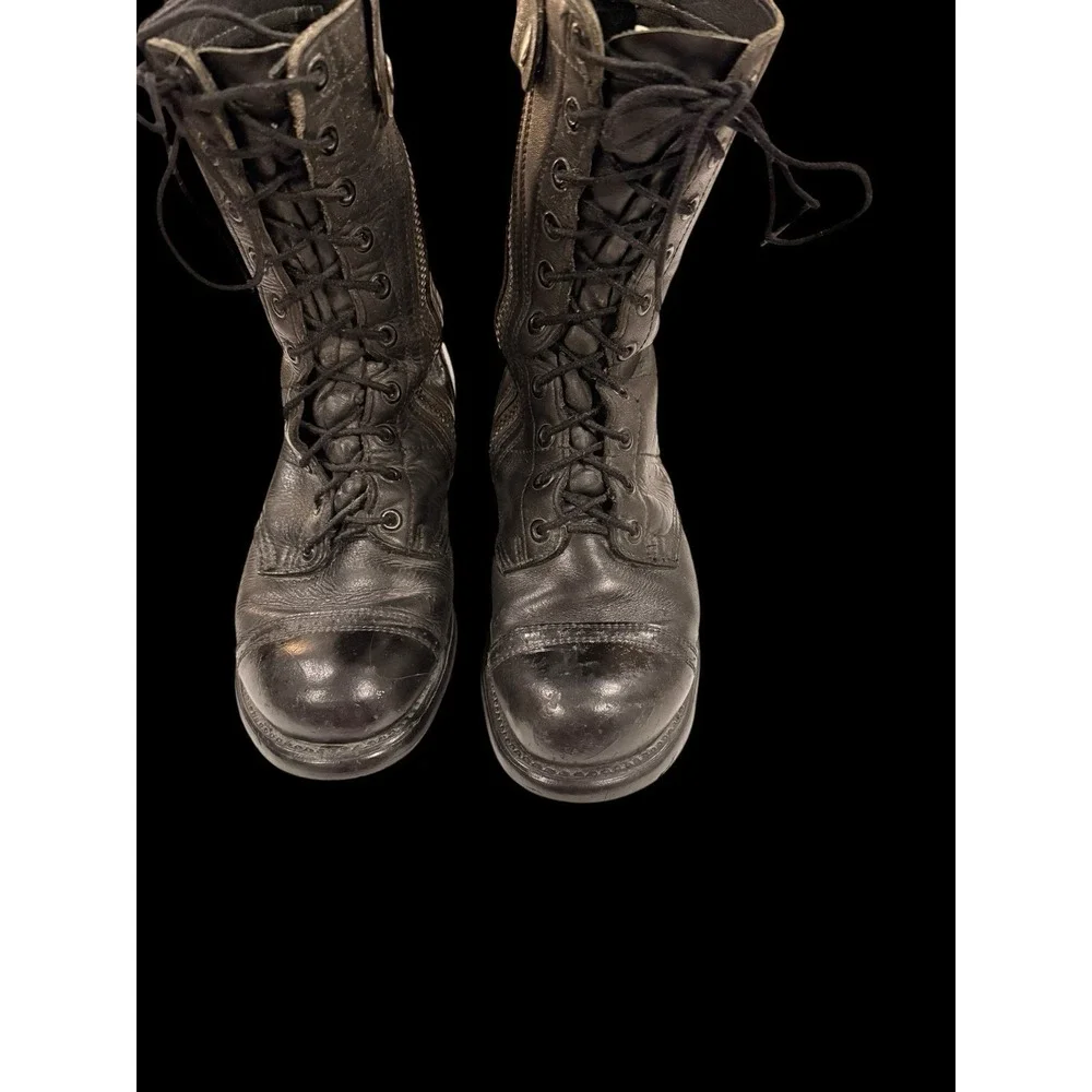 Vtg Bates Floataways Combat Jump Boots Black Leather Side Zip Men's 9.5 E